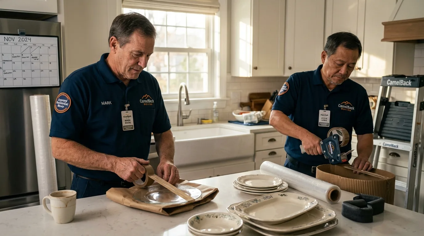 Professional crew packing kitchen dishware in Doylestown, OH
